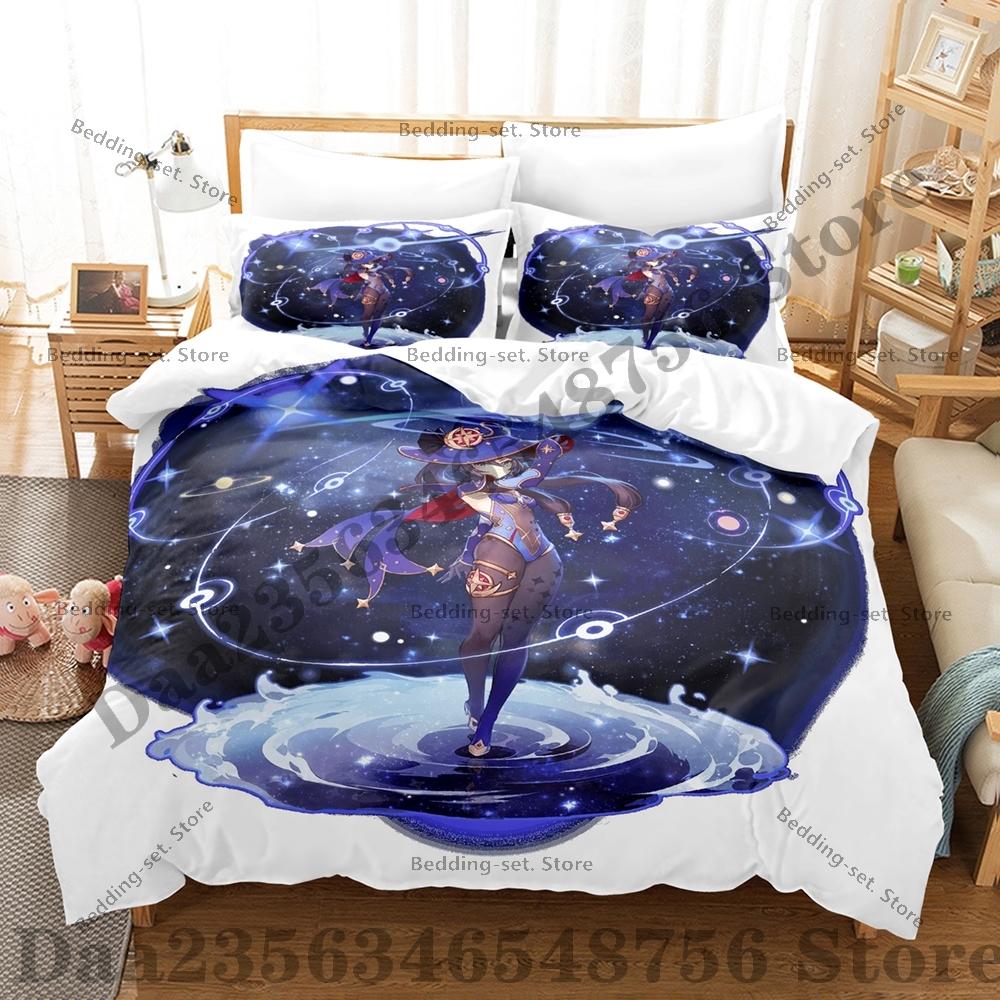 Game Genshin Impact Mona Bedding Set Kawaii Three Piece Set Bed Set Adult Bedroom Duvetcover Sets Anime Bed Sheet Set