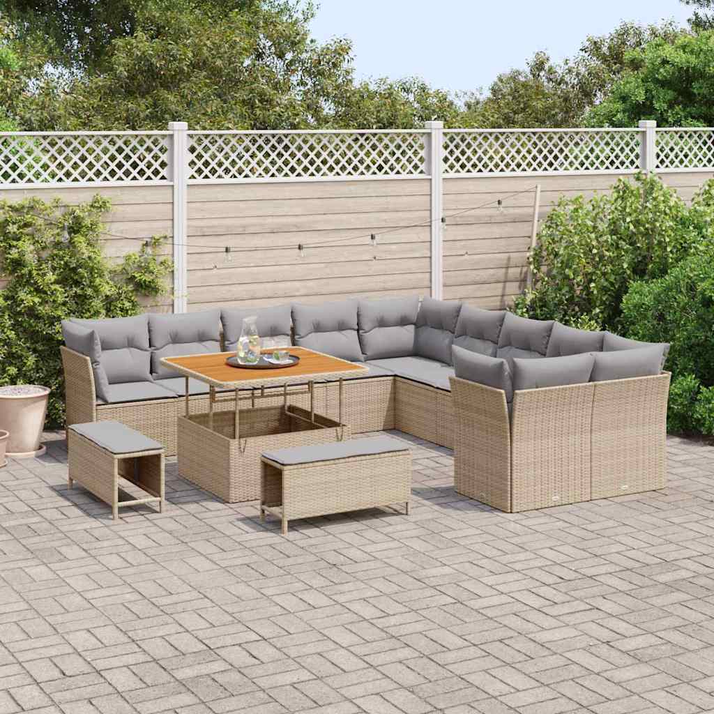 Garden Sofa Set 13 Pcs Beige Poly Rattan