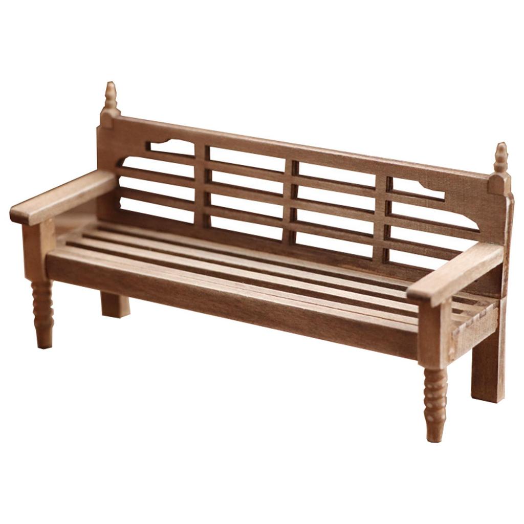 1/12 Doll House Vintage Style Wooden Patio Bench & Cushion Furniture Set for Living Room Life Scene
