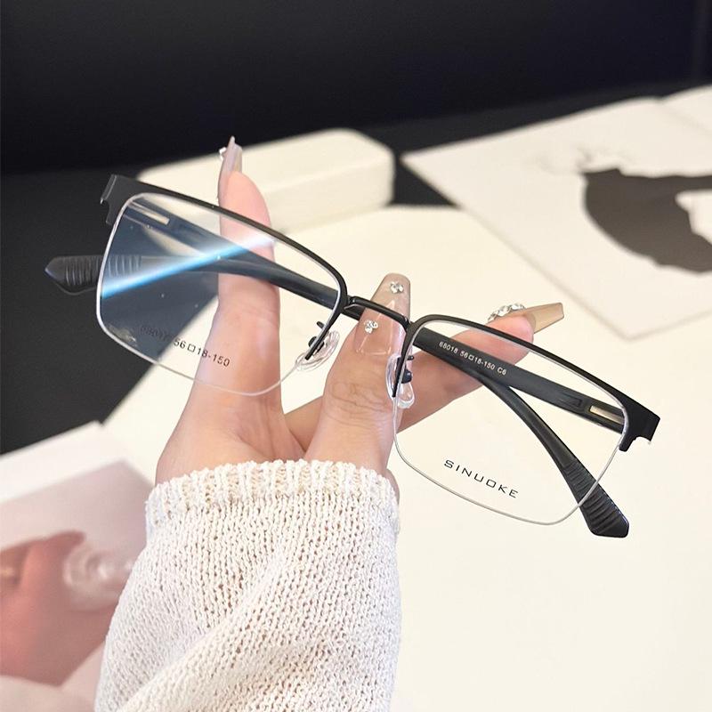Men's Vintage Semi-Rimless Non-Magnetic Eyeglasses with Anti-Blue Light for Larger Faces (Prescription-Compatible).