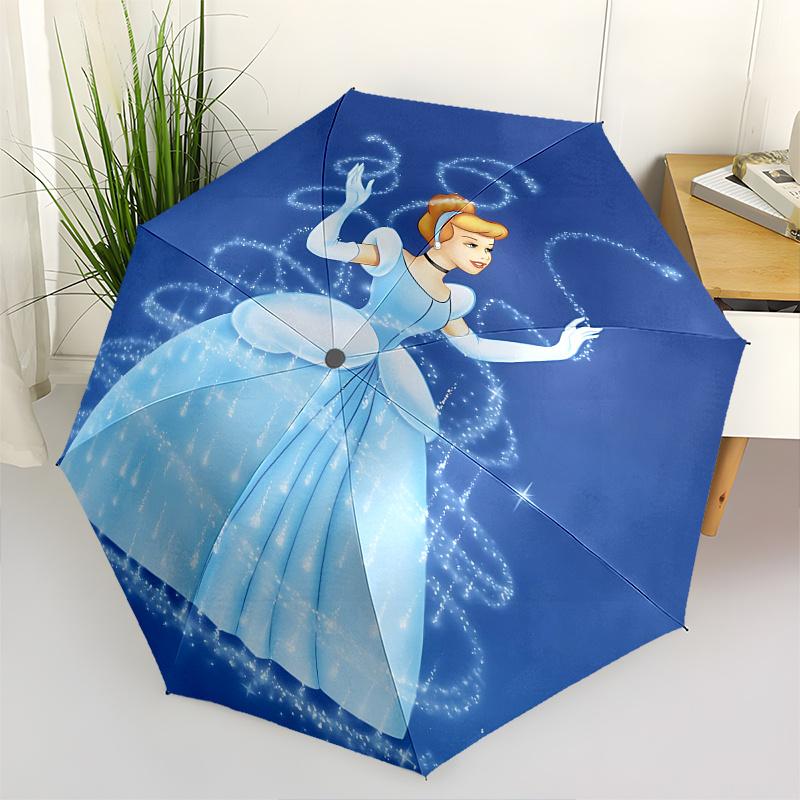 Cinderella, Fairy Godmother Automatic Opening and Closing Umbrella - 8 Ribs Portable Folding Umbrella with Plastic Handle, Suitable for Leis