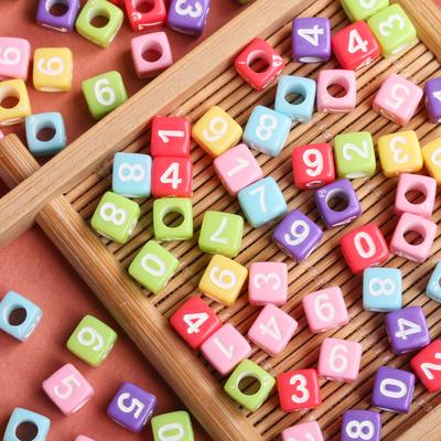 Home Party Supplies Square Number Acrylic Loose Beads 5.5mm Colorful Necklace Fashion 40Pcs DIY Jewelry Making Beading Accessories Cubic Beads