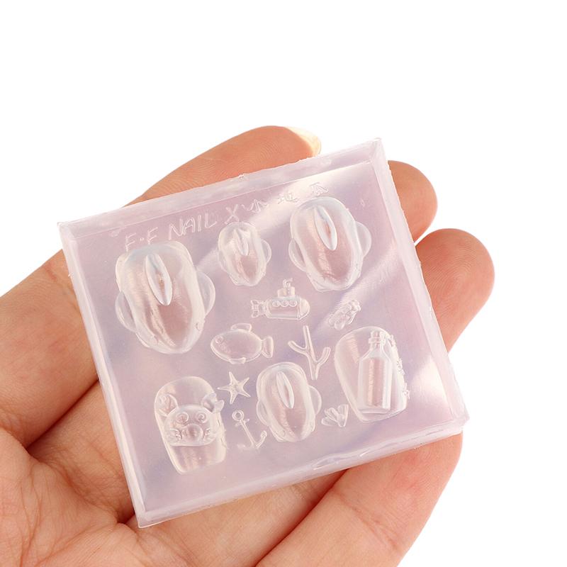 Silicone Nail Art Mold With Small Shark Crab Drift Bottle Designs For Manicure Fashionable Nail Art Design Mould