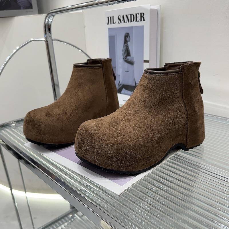 Muffin platform short boots women's autumn and winter new velvet ugly cute boots