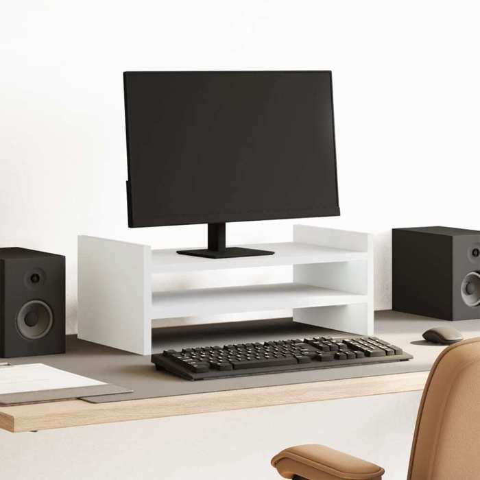 Support de moniteur - vidaXL - 50x27x20 cm - Bois d'ingénierie - Blanc - Ergonomique
