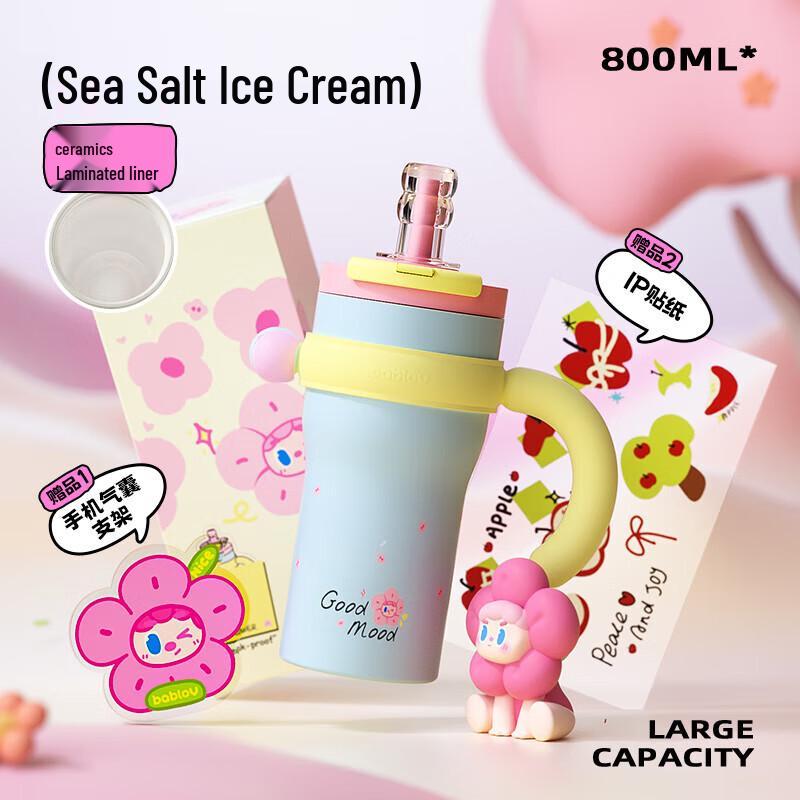 bablov 800ml Ceramic Lined Insulated Straw Water Bottle