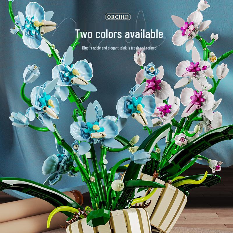 Cross-Border Compatible Lego Orchid: Two-Color Petal Building Block Flower Ornament - Perfect Gift for Girls