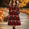Halloween Women's Vintage Floral Print Midi Dress A Line Dress Vacation Casual Daily Regular Fit  Long Sleeve V Neck Black  Spring Fall