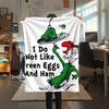 1PC Green Eggs and Ham Print Flannel Blanket, High quality All Seasons, Home Decor, Warmth and Comfort, Perfect for Christmas Gifts
