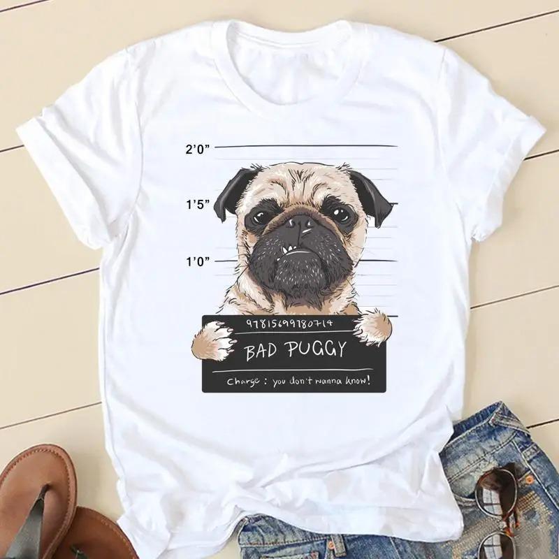 Sweet Love Pug Streetwear White Fashion Women T-Shirts Harajuku Kawaii Clothes Short Sleeve Summer Tee Casual Female Tops O-Neck