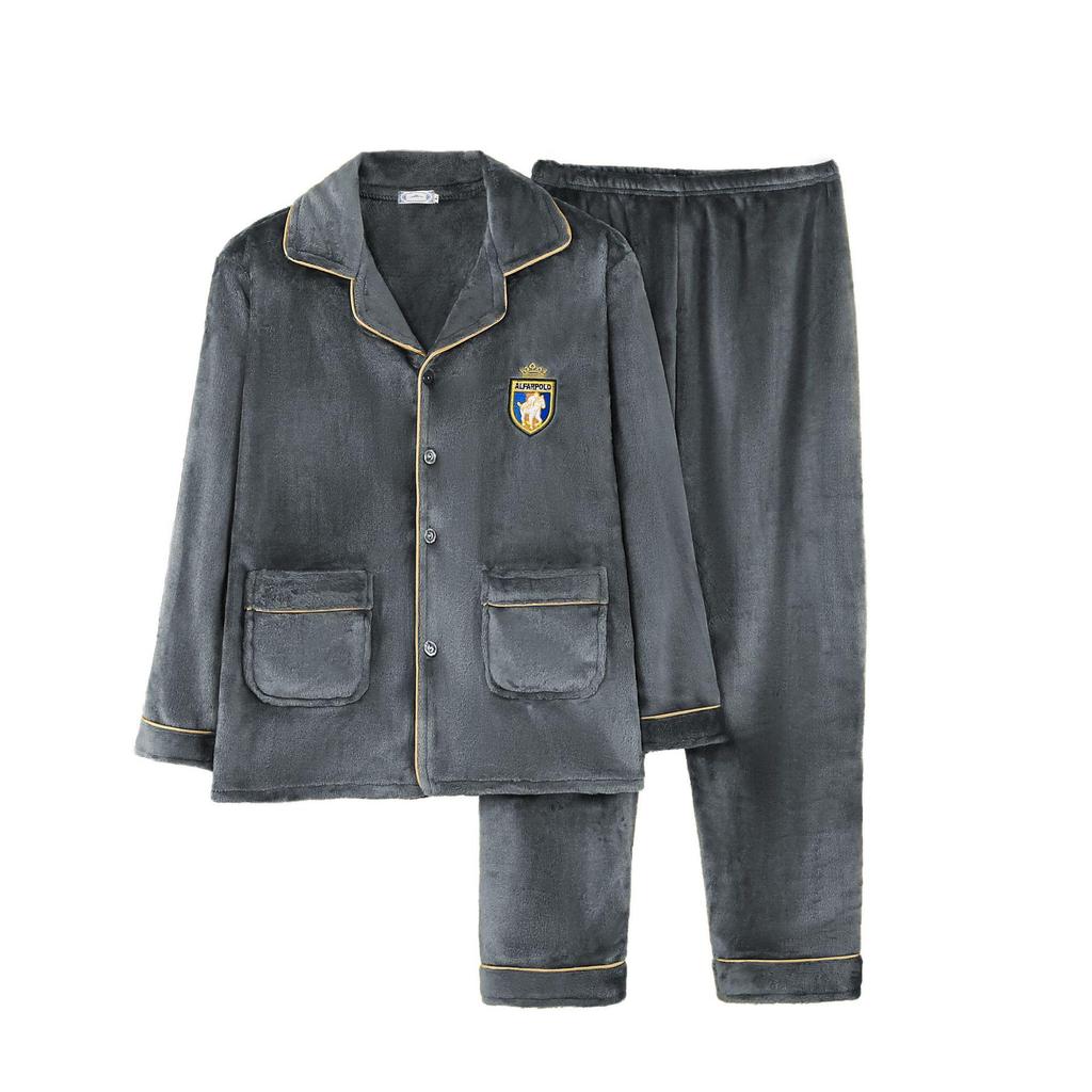 Flanell-Pyjama-Set für Herren: Langärmliger Revers-Cardigan und Hose, Übergröße, Herbst/Winter.