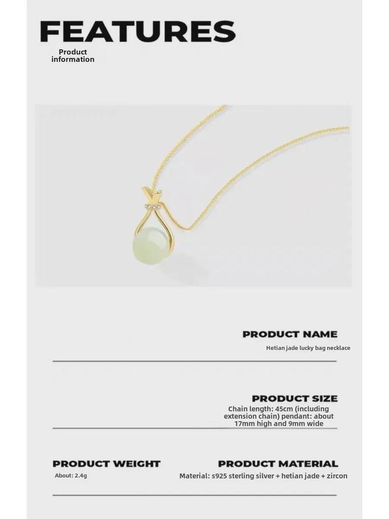 S925 Sterling Silver Jade Pendant Necklace - Elegant Women's Clavicle Chain