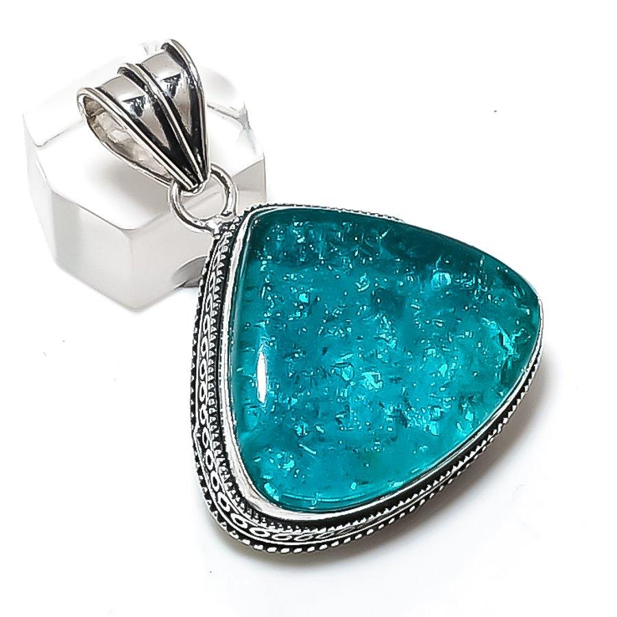 

Blue Amber Gemstone Handmade 925 Sterling Silver Jewelry Pendant 1.81 c6q71
