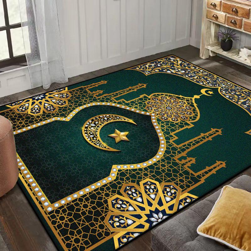 Middle East Carved Prayer Carpet Flannel Non-slip Worshipers Rug Kneeling Mat Soft Machine Washable Home Living Room Decoration
