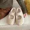 Warm Cotton Women Flats Shoes Comfort Soft Sole Short Plush Mary Jane Shoes Outdoor Furry Shoes For Autumn Winter