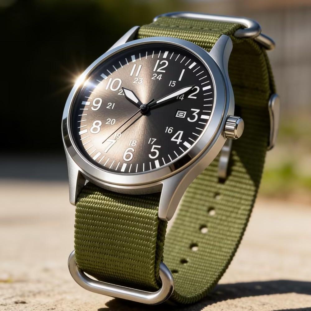 Casual Woven Nylon Strap Men'S Watch Outdoor Sports Full Luminous Double Calendar Military Watch Watch