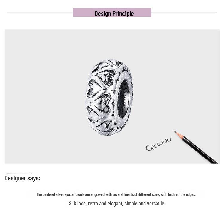 Silver Ziyun Heart-Shaped Lace Silicone Spacer Beads SCC1949