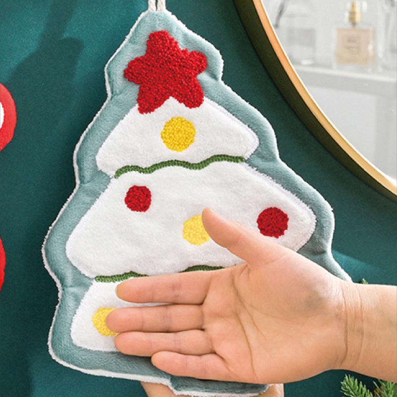 Christmas Hand Towel Creative Snowman Santa Claus Shape Handkerchief Towels Kitchen Bathroom Absorbent Hand Cloth Xmas Decor