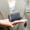 Solid Color Kiss Lock Coin Purse Genuine Leather Small Item Bag Leather Jewelry Bag  Earrings