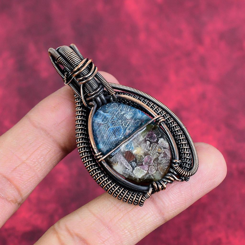 Copper watermelon tourmaline pendant copper wire wrapped gemstone pendant copper jewelry handmade pendant wire weaving jewelry wedding gifts