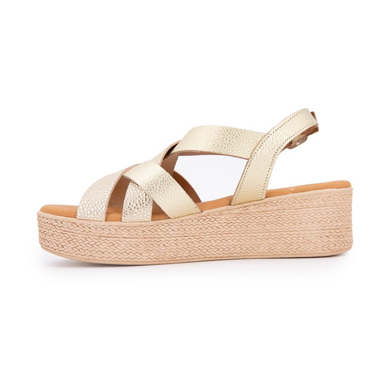 Sandales compensées gold imprimé croco Femme BIOSTOCK