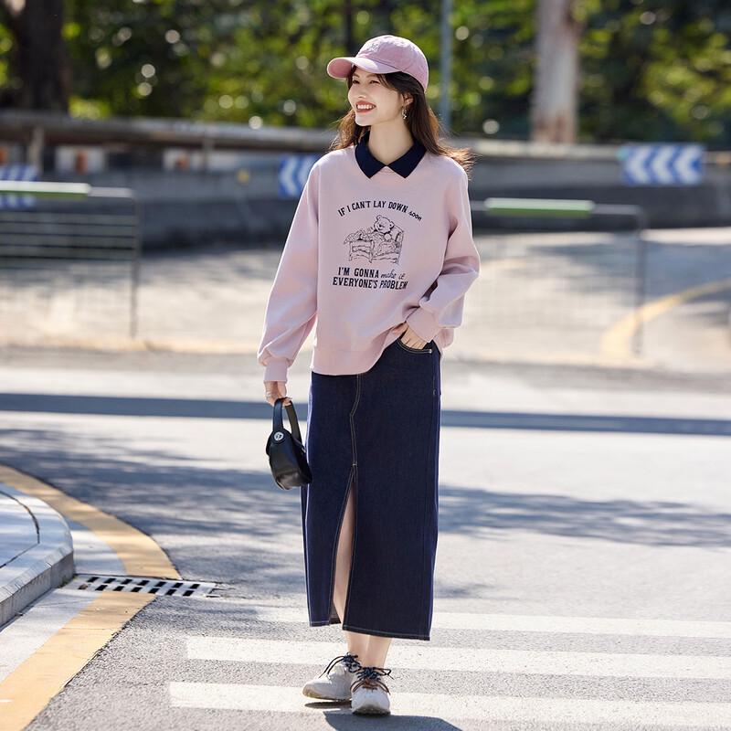 ZOSOUL Women's Pink-Purple Bear Print Pullover Sweatshirt