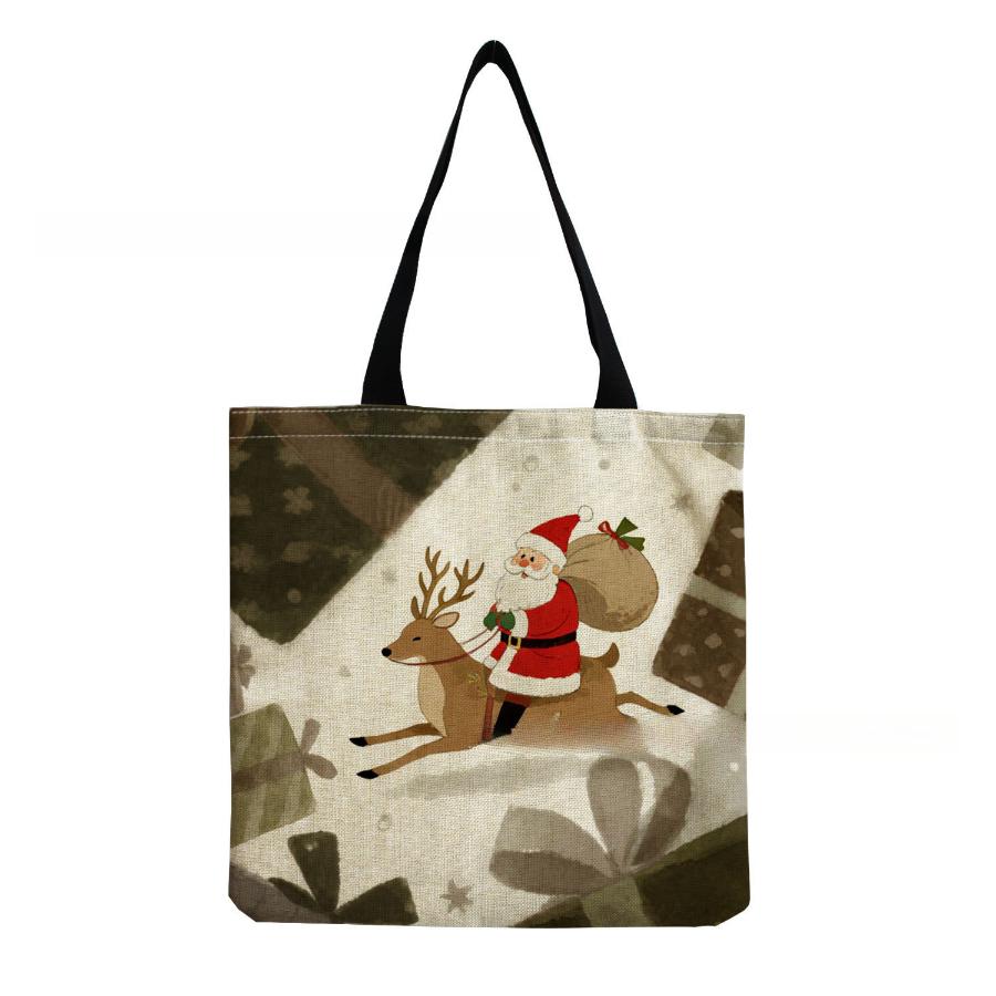 Women Vintage Linen Tote Bag - Large Capacity Christmas Print Shoulder Handbag for Casual & Grocery Shopping KTB