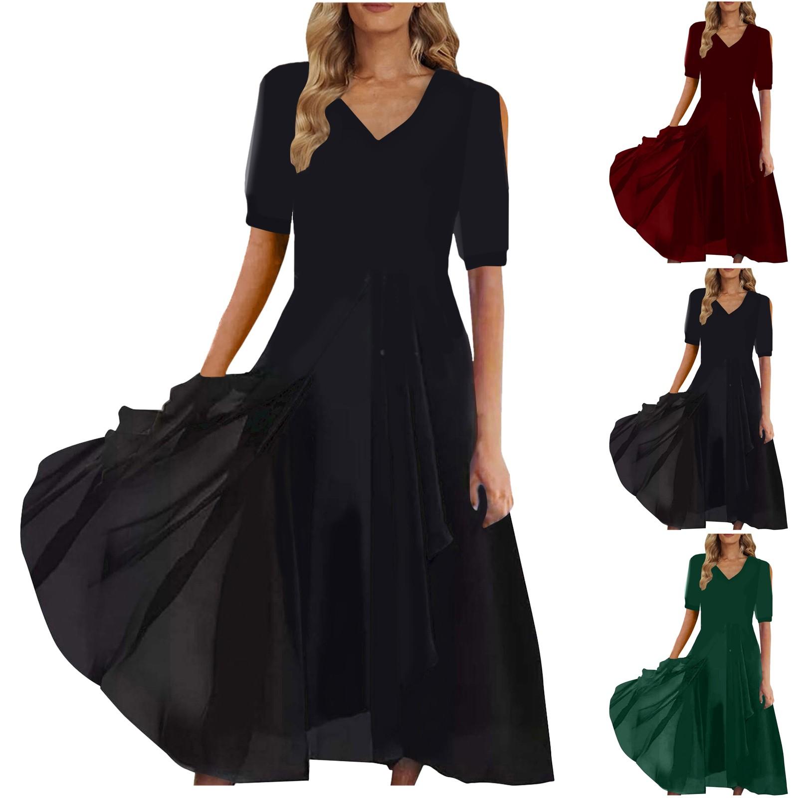 

Женское модное сплошное шифоновое повседневное платье с v-образным вырезом и полыми рукавами