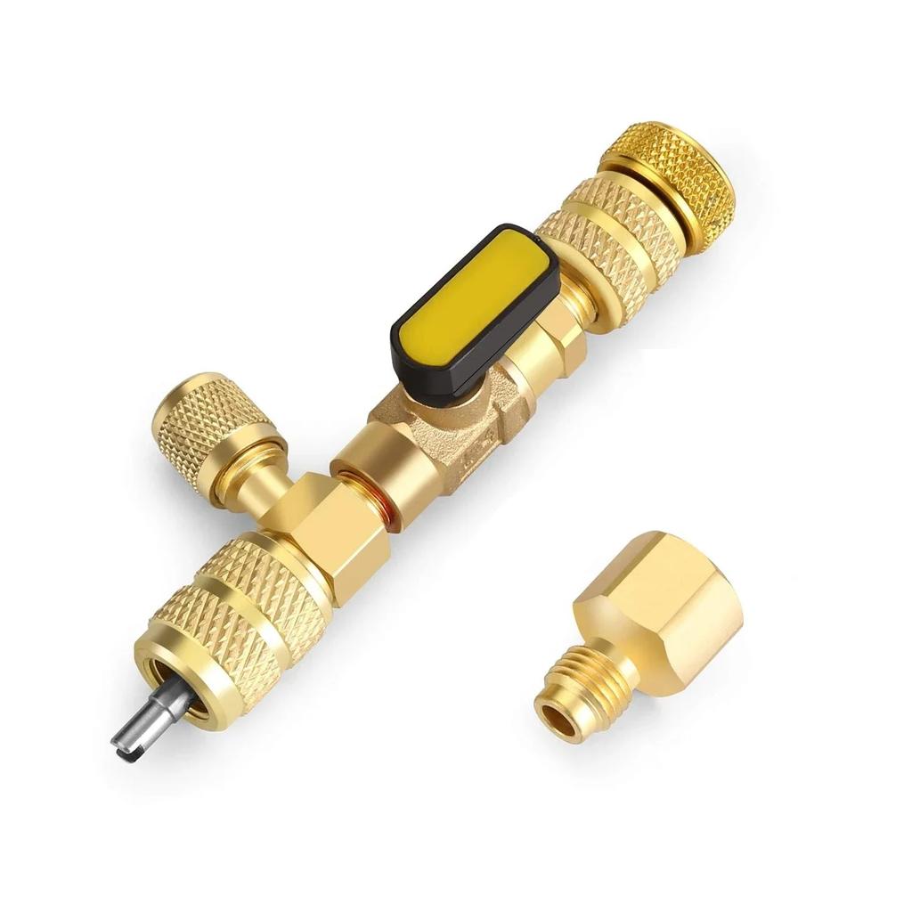 Valve Core Remover Installer Tool Kit with Dual Size 1/4 & 5/16 Port for with R22 R12 R407 R410 R404 R32 R600 HVAC System Repair