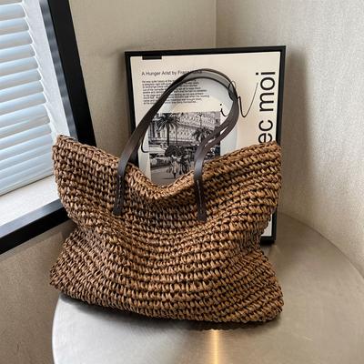 Bolso Grande de Paja Tejida de Gran Capacidad para Mujer Bolso de Hombro Versátil Bolso Tote de Moda de Verano