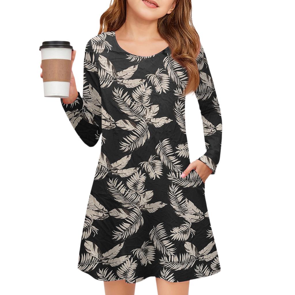 Girls' Long Sleeve Dress - Color Pocket Dress