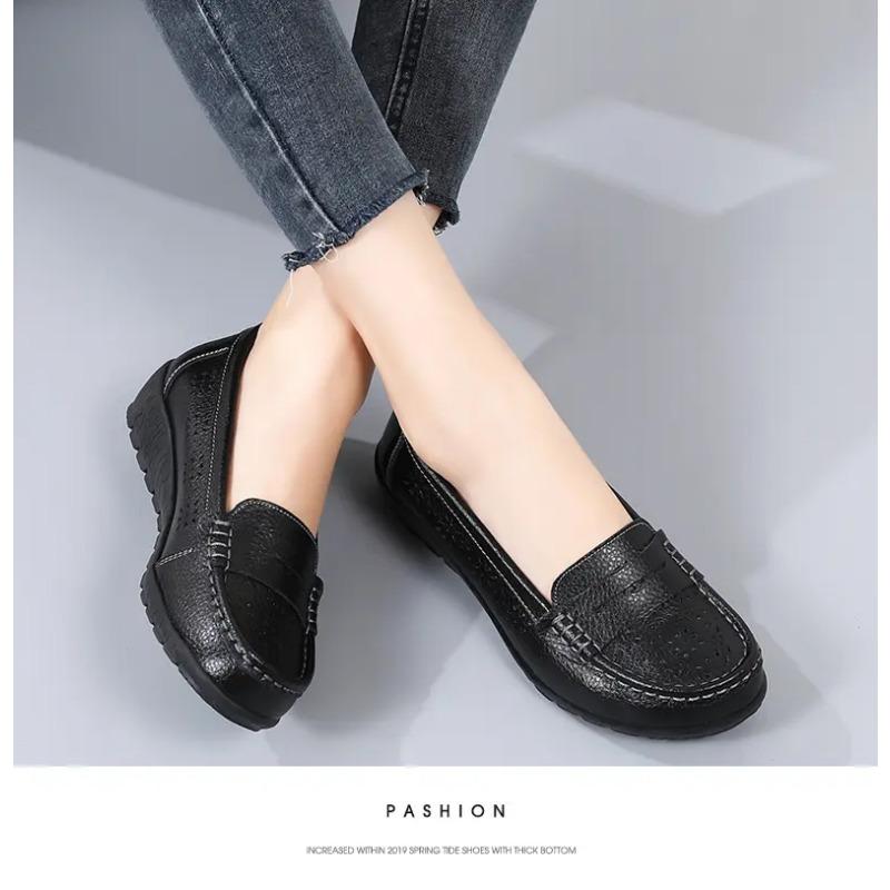 Dámské ležérní kožené mokasíny s výřezy Lehké měkká podrážka Protiskluzové Pohodlné Baleríny