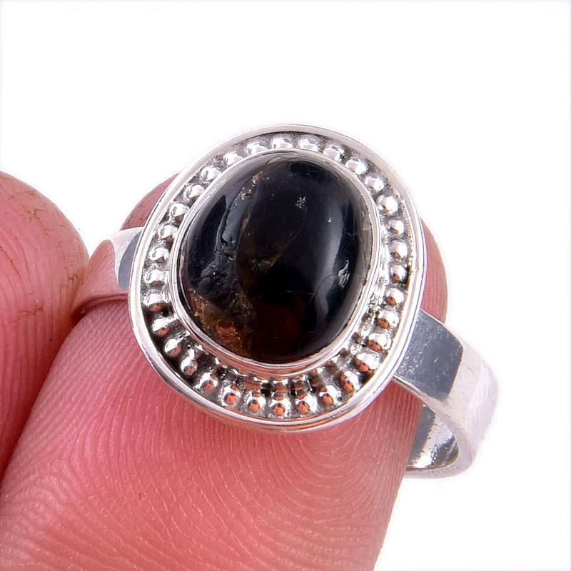 

Natural Black Copper Turquoise Gemstone 925 Solid Sterling Silver Ring S.8 A0i82
