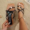 Large size set of toe flat heel cool slippers women's summer new simple fashion pearl square head versatile sandals