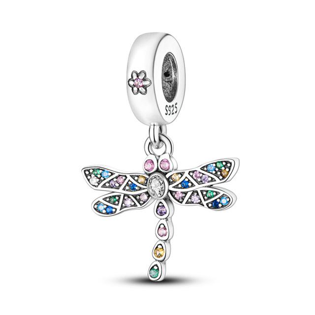 925 Sterling Silver Night Sky Bat Colorful Dragonfly Butterfly Cute Puppy Fine Beads Fit Charm Bracelet Jewelry