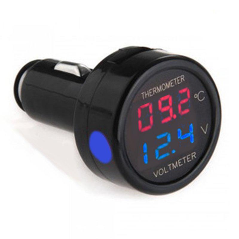 5pcs 2 In 1 Digital Thermometer Voltmeter 12V 24V Dual LED Red Blue Car Volt