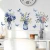 Romantic Purple Flowers Green Plant Vase Butterfly Bedroom Living Room Home Decoration Wall Stickers