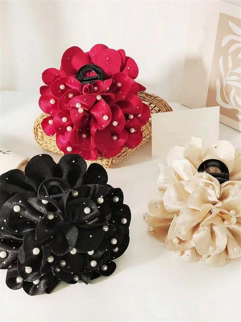 1 Women's Spring New Beads Full of Stars Large Elegant Flower Grab Clip Hair Clip Hair Accessories Net Red Ponytail Hair Clip