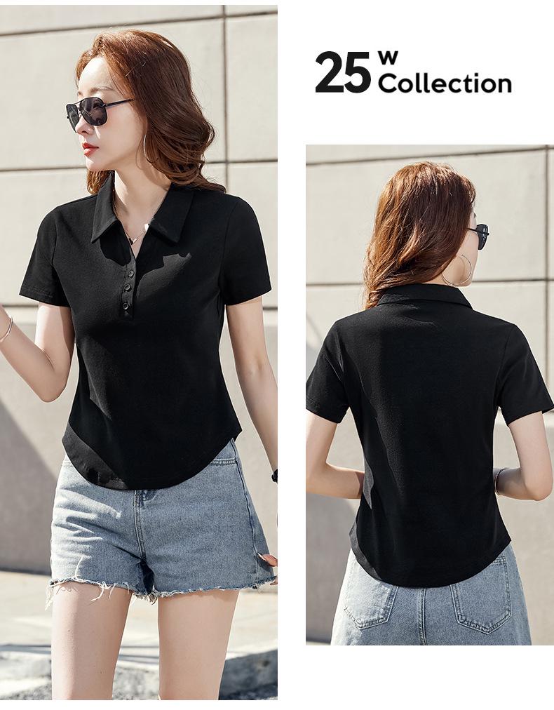 Women's Slim Fit Short-Sleeve Lapel Polo T-Shirt - High-End Summer Petite Top