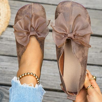 Ballerine da donna a pianta larga con dettaglio fiocco - Mocassini da guida di ispirazione vintage per primavera/autunno, scarpe casual con suola morbida
