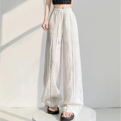 Summer Women White Lace Wide Leg Loose Casual Pants Trousers