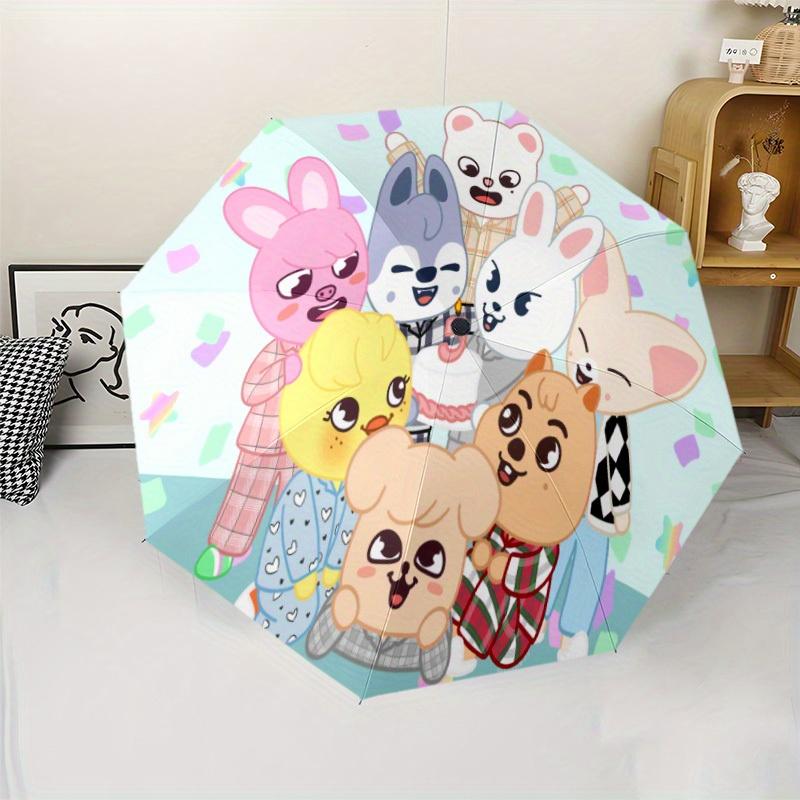 1pc Automatic Folding Umbrella -Skz Fanart Pattern,Portable & Foldable Design with 8 Ribs,Casual Outdoor Accessory Halloween and Christmas B