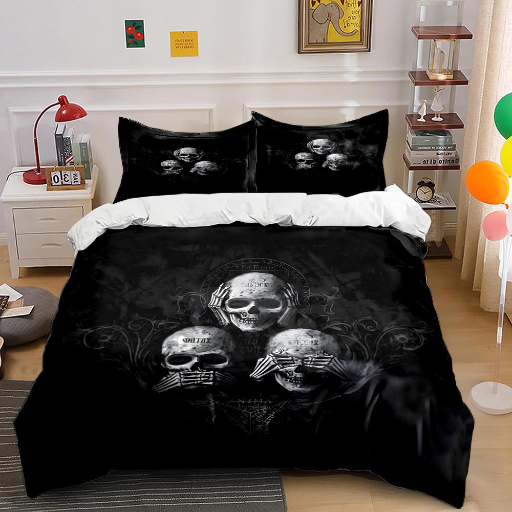 Skulls and Decorative Patterns Print Bedding Set 1 Duvet Cover 2 Pillowcases for Adult and Children Luxury Gift Full Size