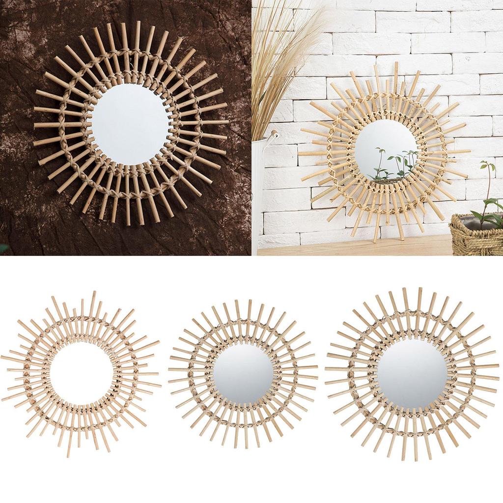Decorative Wall Hanging Mirror - Small Vintage Mirror Rattan Mirror - Easy Assembly - Perfect for Living Room