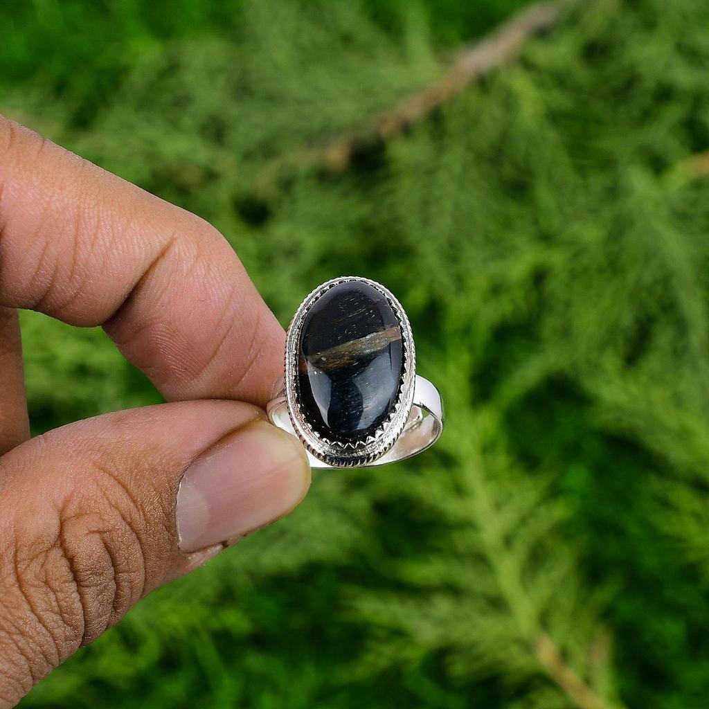 Easter Sale 925 Silver Pietersite Stone Statement Art Deco Engagement Boho Ring