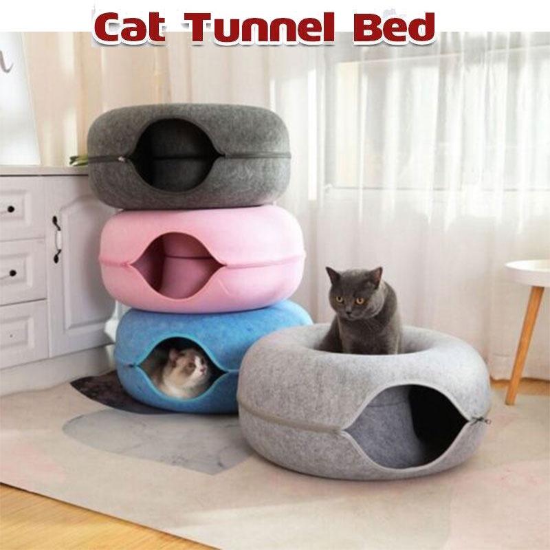 Bed Tunnel Cat Felt Pet Puppy Nest Cave House Round Donut Interactive Toy Play