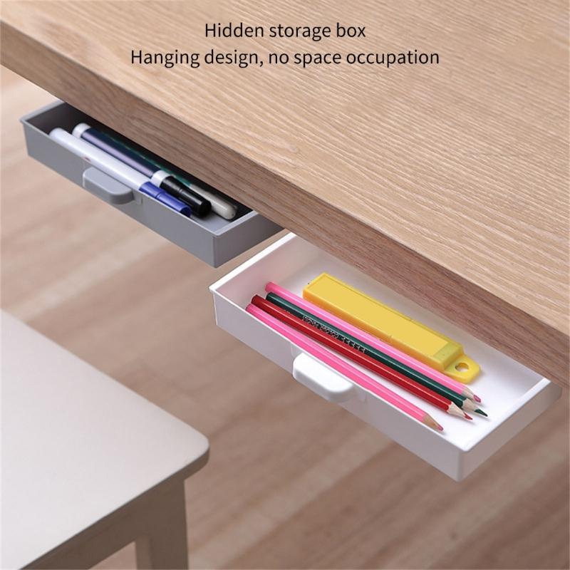2Pcs Plastic Adhesive Under Cabinet Storage Boxes Under Desk Drawer Organizers Household Organization Tool