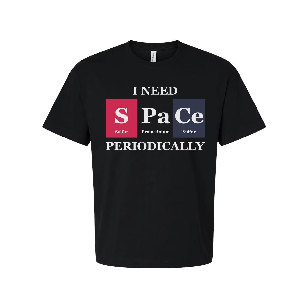 

Science Themed Unisex T Shirt With Periodic Table Design And Space Word Play Art S