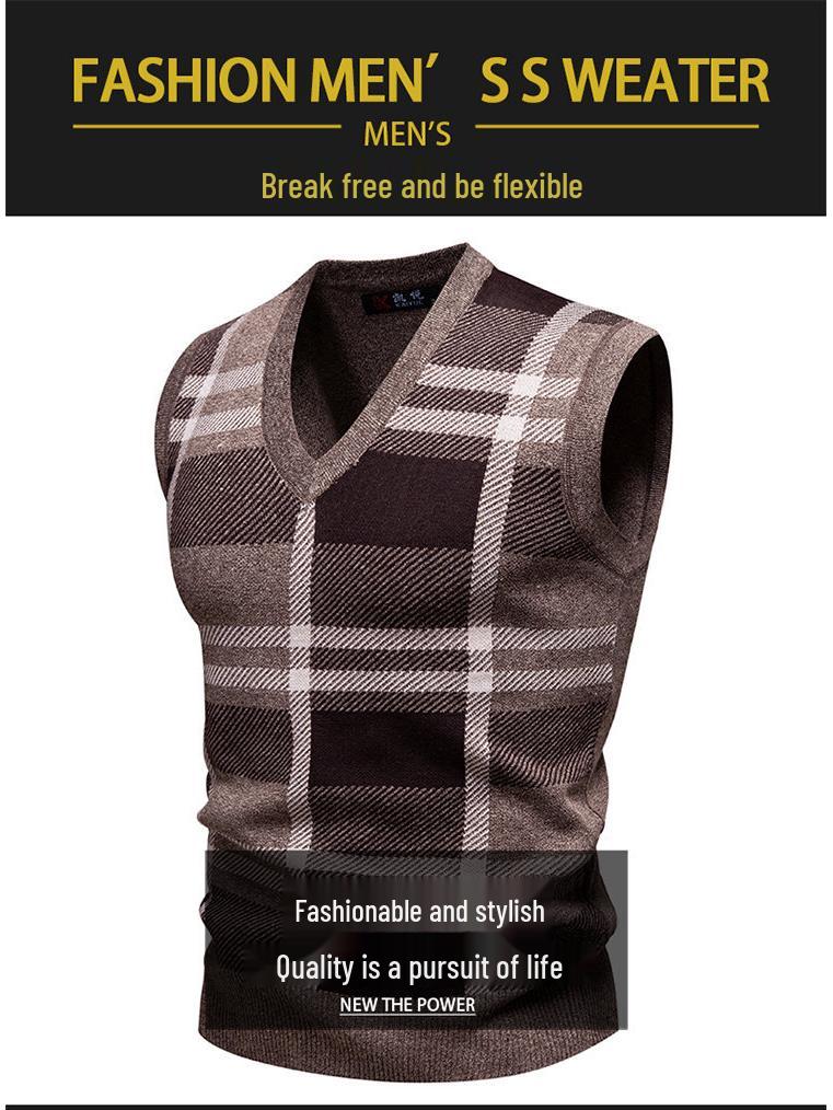 2025 Men's Autumn/Winter V-Neck Grid Knit Pullover Vest