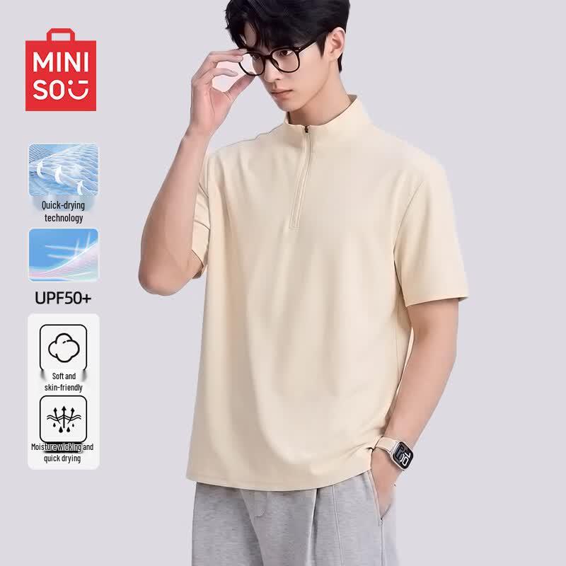 MINISO Men's Stand Collar Solid Short Sleeve Top